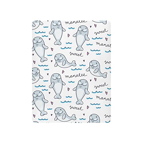 Image of Sea Manatee Valentines Crib Sheets Soft Breathable Fitted Baby Playard Sheets Mattress Cover for Girl Boys, 39 inch x 27 inch x 5 inch