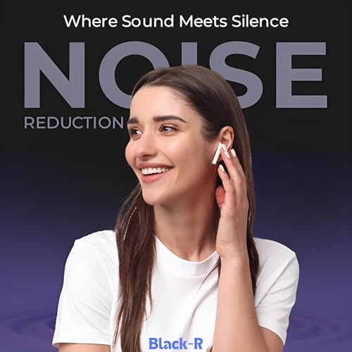 Image of Black-R Truly Wireless Bluetooth in Ear Earbuds with Active Noise Cancellation Buds, Bombastic Bass, Type C Fast Charging, 4Mics for Calling, v5.4 Bluetooth TWS, Wireless Earphones with mic, White
