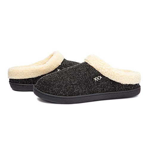 Newdenber Men's Cozy Memory Foam Slippers With Fuzzy Plush Wool-Like Lining, Soft Slip On Indoor Outdoor Clog House Shoes (9-10 D(M) Us, Black) #TOP6