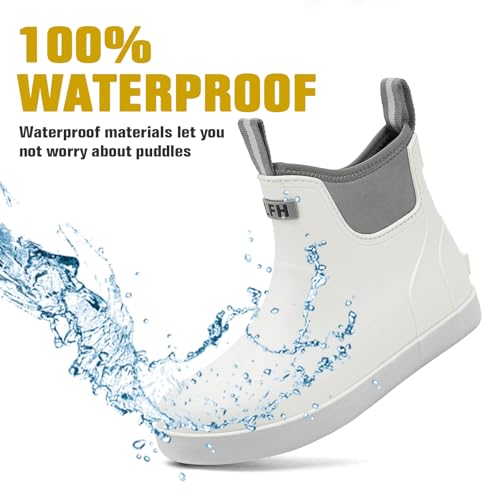 Image of Men's Deck Boots, Waterproof Non-Slip Ankle Rain Boots for Fishing