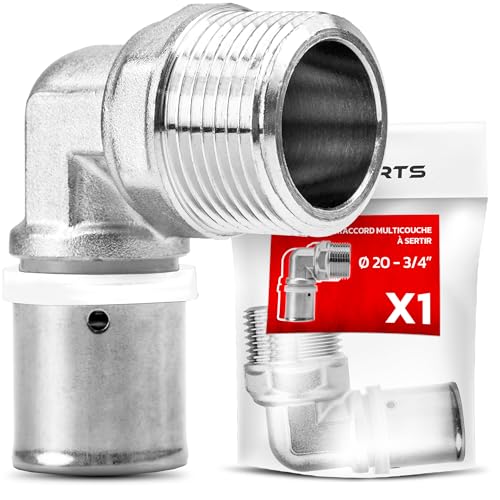 BOOPARTS – 1 Pezzo – Gomito a Pressare 90° Ø20mm (20x2) Filetto Maschio 3/4 | Raccordo Curva Profilo TH in Ottone Nichelato | Connessione a Collettori o Valvole Principali