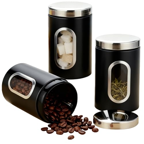 GBKDQQ 3 latas de café herméticas, 550 – 1200 g, recipiente con tapa, recipiente de café de acero inoxidable visible, lata de café al vacío para té, nueces, cacao, cápsulas de café, cápsulas de café
