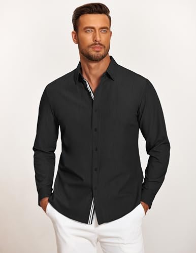 Image of COOFANDY Mens Casual Button Down Shirt Untucked Long Sleeve Stretch Denim Dress Shirt