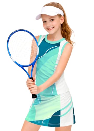 Image of AOBUTE Girls Tennis Golf Outfit Tank Top and Skirt with Shorts Set 4-12 Years