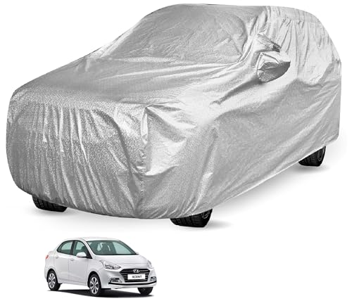 Image of Auto Hub Waterproof Car Cover Compatible with Hyundai Xcent with Mirror Pocket, Soft Cotton Lining, Waterproof Xcent Car Cover- Metallic Silver