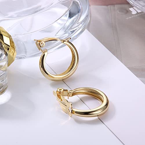 Fiasaso 4 Pairs Gold Clip On Earrings For Women Teen 14K Gold Plated Chunky Hoop Earrings No Piercing Fake Earrings Hypoallergenic Clip On Earrings Women #TOP3