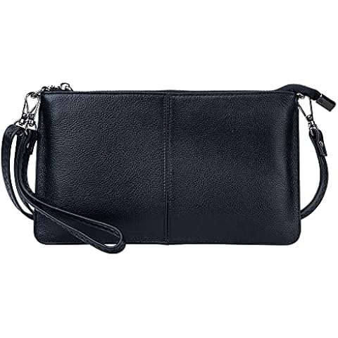 Bveyzi Genuine Leather Wristlet Purses for Women, Envelope Clutch Wallet Small Crossbody Bags for Dressy Evening (Black) Cover