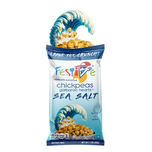 Feel Festive 24 Bags 1-oz Sea Salt Crunchy Roasted Chickpeas Protein Snack Pack - Healthy Garbanzo Beans - Non-GMO Vegan Gluten-Free Soy-Free Balanced Macro Nut Free - Individual Convenient Portions