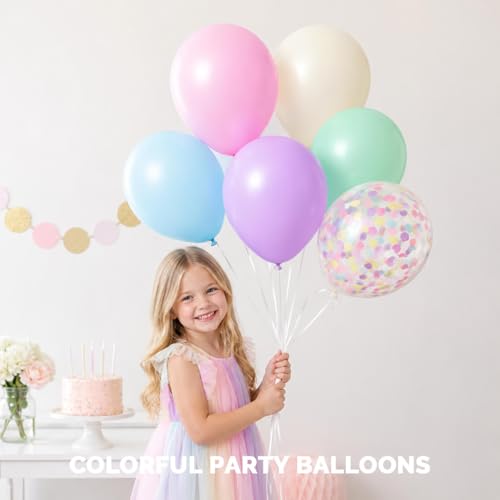 Image of Pastel Balloons for Birthday Party Decorations- 12 Inch Yellow Green Pink Blue Purple Sprinkle Confetti Pastel Rainbow Latex Balloon Bulk 42Pcs for Baby Shower,Easter,Pastel Theme,Fancy Whimsy Decor