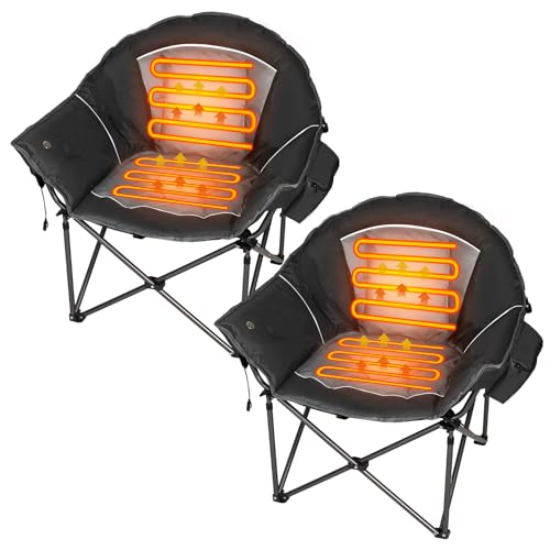 Romswi 2-Pack Heated Camping Chairs for Adults, Oversized Padded Folding Lawn Chair with 3-Level...
