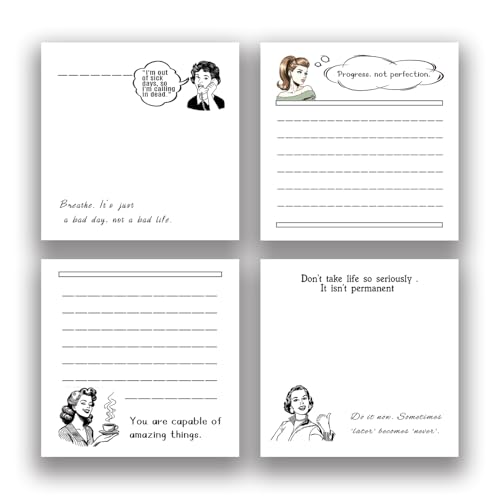Retro Funny Quotes 4Pads/200Sheets 3x3 inch Sticky Notes Set, Vintage Memo Pads with High-Adhesive, Post Reusable Tearable it Notes for Journal Planners Office School Home, Bulk Retro Stationery Gift