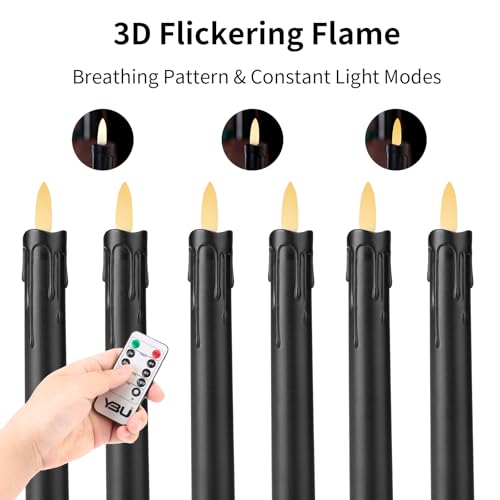Image of YBU Flameless Taper Candles with Remote 7 Inches Led Candle Sticks with Flickering Light Timer Dimmer Battery Operated Window Candles for Halloween Christmas Decoration (Black)