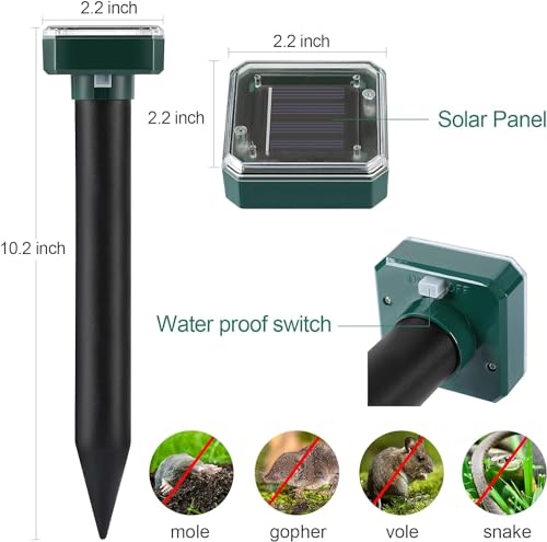 Hdview MOLE REPELLENT SOLAR POWERED-8 Mole Repellent Solar Powered, Waterproof Vole Chipmunk Repellent Outdoor,Ultrasonic Gopher Repellent thumb #2