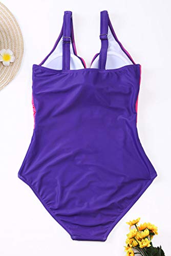 Maiô feminino Evaless sexy com estampa acolchoada e monoquíni, Purple Blue, XX-Large