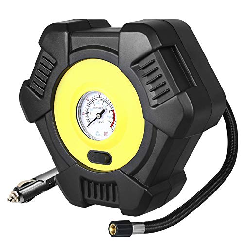 Air Compressor BUTURE Tire Inflator Portable Air Inflator Pump Suitable for Pressure Gauge, 12V Auto Tire Inflator for Car, Bicycle, Motorcycle, SUV,Basketball and Other Inflatables