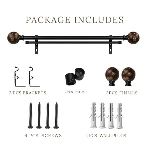 Image of 28 inch-48 inch Adjustable Double Curtain Rod For Door & Windows With Brackets Set Curtains Hanging Extendable Iron Metal Pipe Holder With Mughal Metal Wood Blend Finial (Black, 0.75 inch Diameter)