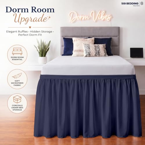 SGI bedding Dorm Bed Skirt Twin XL 42 Inch Drop Length - Navy Blue, Ruffled Pattern College Dorm Room Bed Skirts - Split Corner, Easy Care, Wrinkle Free 1800 Series Microfiber Bed Skirt by SGI bedding - Used condition - Image 2