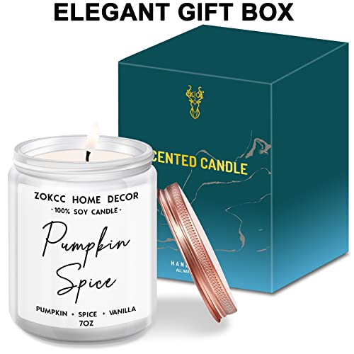 Fall Scent Candles Autumn Home Decor, Pumpkin Spice, Pumpkin + Spice + Vanlla, Fall Gifts For Women Bedroom Bathroom Decoration, 7Oz Frosted Jar, 50 Hour Burn Time #TOP1