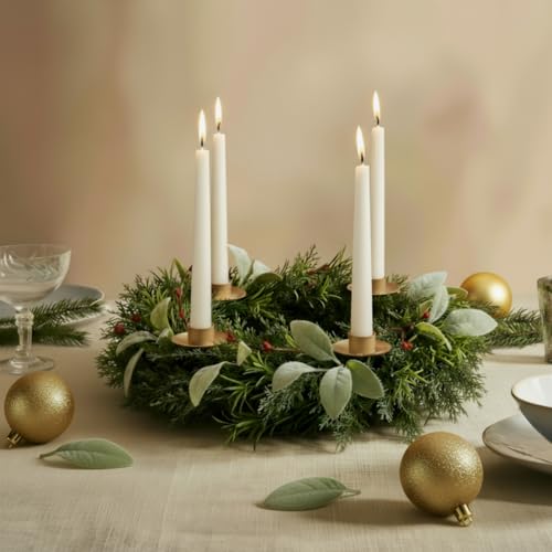 Suncalla Christmas Advent Wreath, 14 Inch Candle Holder Centerpiece Christmas Rings Wreath Decorations 4 Candle Holders for X-Mas Table Home Decor Nativity Rustic Pine Calendar(Cute Style)