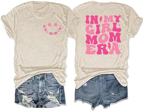 in My Girl Mom Era Shirt Women Funny Letter Printed Mama Tshirt Mother's Day Shirt Gift Casual Short Sleeve Tops (XL, Beige)