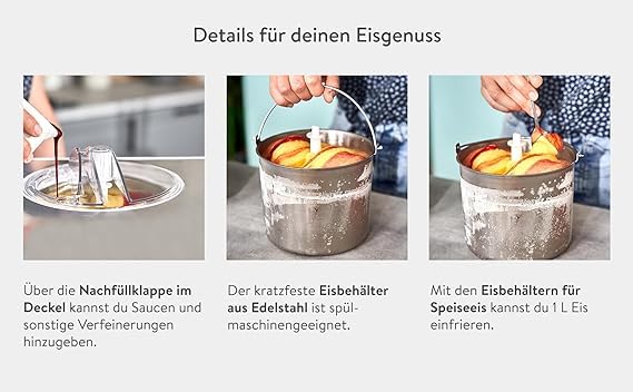 SPRINGLANE Eismaschine & Joghurtbereiter Elisa 2,0 L mit selbstkühlendem Kompressor 220 W, aus Edelstahl mit Kühl- und Heizfunktion, inkl. Rezeptheft (Elisa Anthrazit + 4 Eisbehälter Mini Mint) – Bild 7