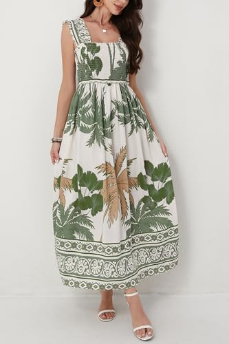 Image of Women Summer Boho Maxi Dress Casual Hawaiian Sleeveless Square Neck Beach Vacation Dresses