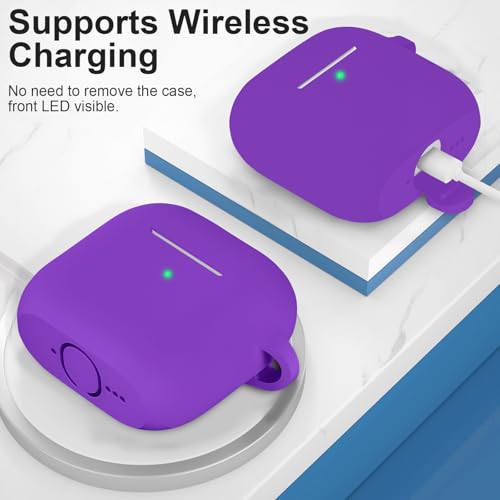 ATUAT Compatible with AirPods 4 Case Cover, Protective Silicone Skin Accessories with Keychain for Women Men for Apple AirPods 4th Generation Case(2024), Front LED Visible, Purple by ATUAT - Image 3