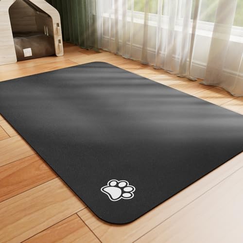 HotLive Dog Food Mat - Absorbent Cat Mat for Food and Water, No Stains Pet Feeding Bowl Mat, Easy to Clean Pet Placemats, Quick Dry Dog Water Dispenser Mat for Messy Drinkers | Paw Black 12"x 19"