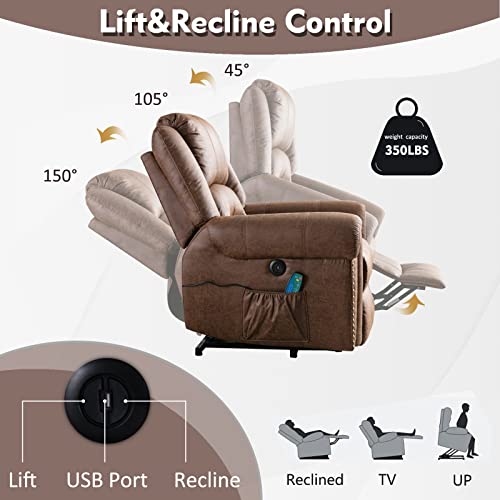 Anj Large Power Lift Recliner Chairs With Massage And Heat Breathable Faux Leather Electric Lift Chairs For Elderly, Heavy Duty Big Man Recliners Power Reclining Chair With Usb Port (Nut Brown) #TOP3