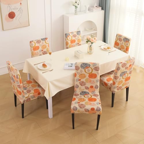 Image of HOKIPO Premium Printed Velvet Dining Chair Cover Set of 6, Coral Autumn Leaves (AR-5794-D1*6)