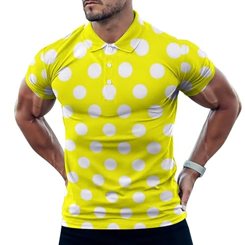 Polo de golf homme imprimé pois jaunes doux et confortable