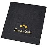 Wolimbo Saunahandtuch Bestickt mit Namen und Motiv - 100x210 cm - schwarz - weiches Duschtuch personalisiert - Strandtuch - Geschenk