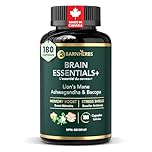 ALL-IN-ONE Brain Supplement | Lion’s Mane, Ashwagandha & Bacopa Monnieri | Natural Nootropic for Focus, Stress Relief & Memory Boost | Brain Essentials+ by BarnHerbs | 180 Capsules | Made in Canada