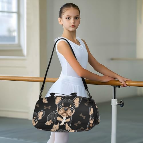 Duffle Bag for Boys or Girls with Shoes Compartment, Puppy Bulldog Sports Travel Bag Overnight3