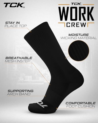 Image of TCK Work & Athletic Crew Socks for Men & Women - Cushioned, Moisture Wicking Boot Socks, Supportive Arch