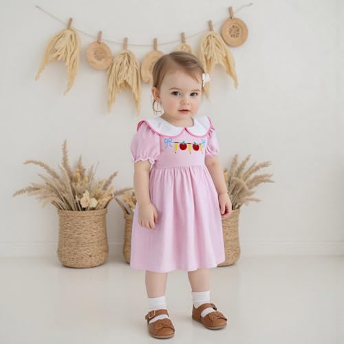 Kids Baby Girl Halloween Christmas Outfit Pumpkin Embroidered Doll Collar Puff Sleeve Dress Toddler Fall Clothes3
