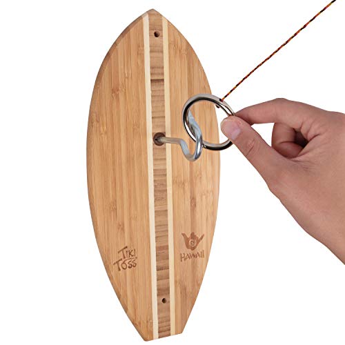 Tiki Toss Hook And Ring Toss Game For Adults & Kids - Surfboard Edition - Short Board With String And Hooks To Play Indoor And Outdoor Games #TOP5