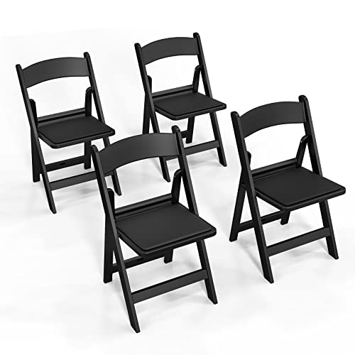 FCH Plastic Folding Chair with Padded Seat Resin Foldable Chairs with Soft Cushion Comfortable and Sturdy Suitable for Indoor and Outdoor Parties Weddings Commercial Events Black 4 Pack