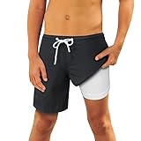 QRANSS Boys Compression Swim Shorts Boys Swim Trunks with Boxer Brief Liner Fashion Black Boys' Swimwear Teen boy Clothes