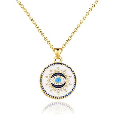 Smilebelle Evil Eye Necklace Gold Protection Necklace, Handmade Evil Eye Jewelry for Women, Eye Necklace Ojo Turco Pendant Luck Amulet, Third Eye Necklace Birthday Gift for Her,Nazar Necklace Cover