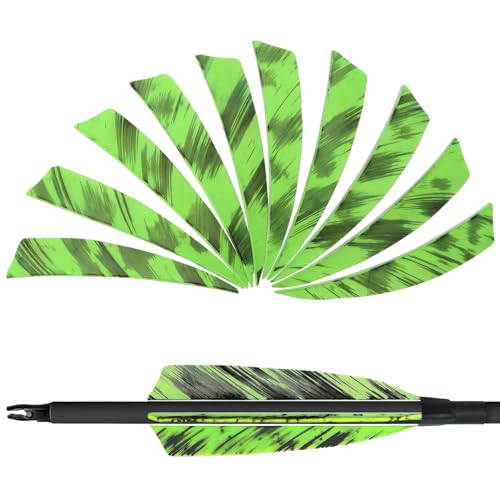 HANDBAIGE 36pcs 4-Inch Shield Cut Natural Feathers Arrow Real Fletchings Archery Right Wing Vanes Arrow Turkey Fletches for Hunting and Shooting (Green)