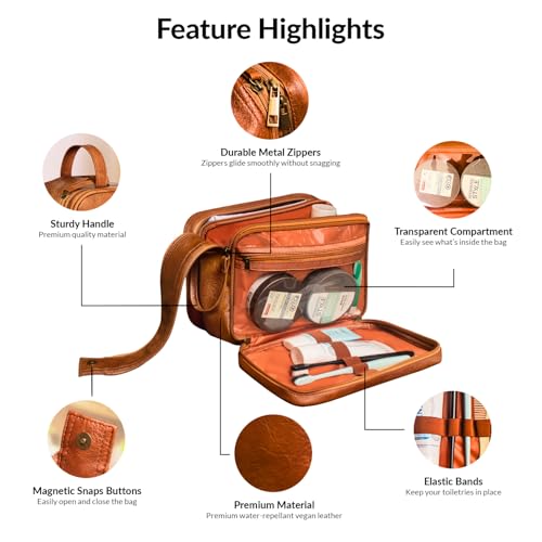 Dot&Dot Leather Toiletry Bag for Men Women - Spacious Womens Mens Toiletry Travel Bag, Large Travel Toiletries Bags (Rugged Brown, Large) - Thumbnail 7