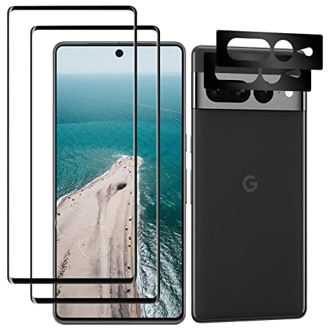 For Google Pixel 7 Pro Screen Protector, Tempered Glass Film [Curved Full Coverage] Anti-Scratch, Touch Sensitive, Ultra HD Saver Shield Film, 2 Screen Protectors + 2 Camera Lens Protectors-3D Cover