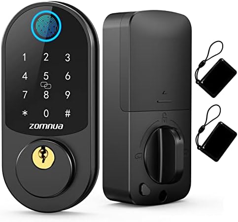 Fingerprint Deadbolt Lock, Zomnua Keyless Entry Door Locks with Keypads - Front Door Smart Lock with Touchscreen, Auto Lock, Electronic Digital Deadbolt with Fobs,Anti-Peeking Code,Black
