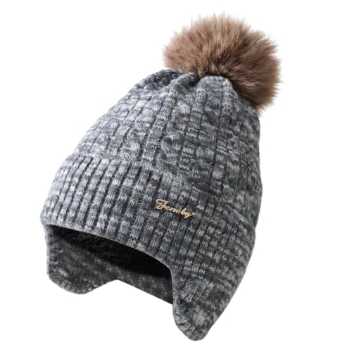 FENELY Women Winter Beanie Hat Knit Earflap Hats Warm Thick Fleece Lined Soft Skull Cap with Fashion...