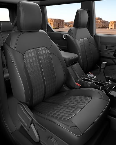 RIDEPOSH for Ford Bronco Seat Covers 4 Door 2021 2022 2023 2024 2025 2026 Custom Fit Leather Car Seat Cover Full Set Luxury Waterproof SUV Interior Protectors Accessories Black NOT for Raptor Sport