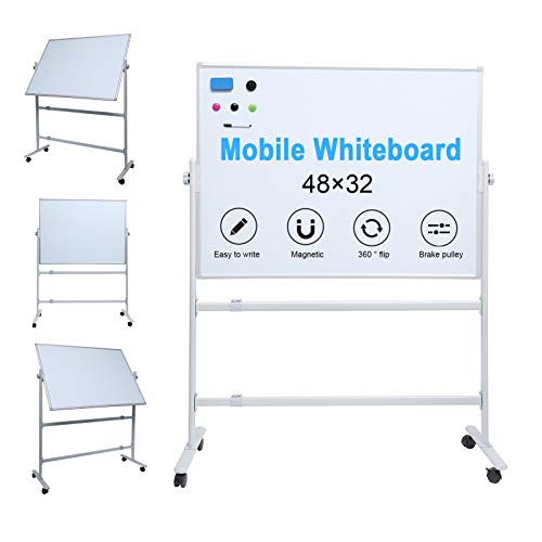 Mobile Whiteboard - 48 x 32 Inches Double Sided Magnetic Dry Erase Board Large White Board on Wheels Office Classroom Rolling Whiteboard with Stand for Meeting (48  x 32 , White)