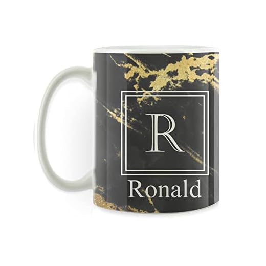 Personlig mugg anpassad med namn/initialer, (3,25 dl) hjärthandtag mugg med förpackat ursprungsnamn på svart och guld färg marmortryck design, marmormugg