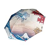 Urban Tokyo Japanese Design Compact Travel Umbrella, Windproof Automatic, 40 Inch, UV Sun Protection, 2 Fold One Touch Auto Open with Storage Sleeve (Autumn Wave)