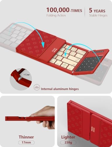 Nillkin Foldable Bluetooth Keyboard with Touchpad & Number Pad, Portable Bluetooth Keyboard with Full Size Keys, Pocket-Sized Wireless Travel Keyboards for iPad, Smartphone, Tablet and Laptop Red - 1